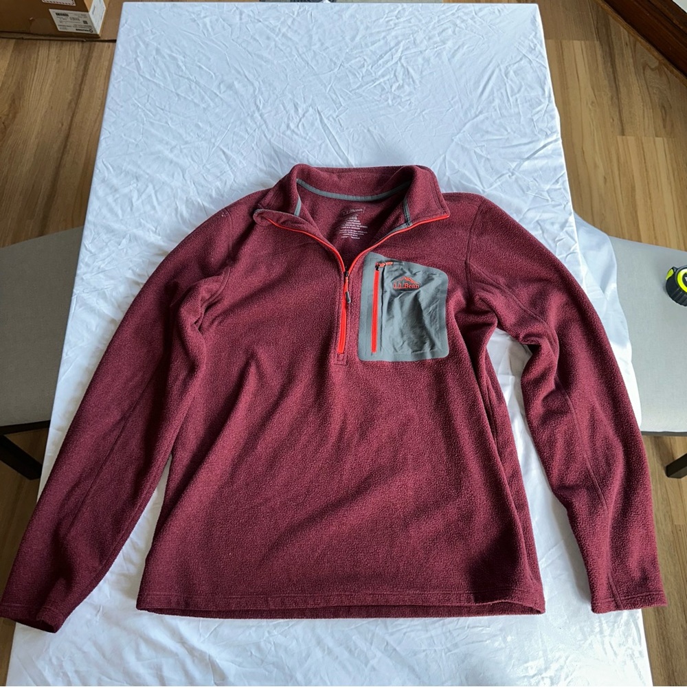 L.L. Bean Men’s Jacket Trail Fleece Medium Slightly Fitted Red 1/2 Zip Pullover